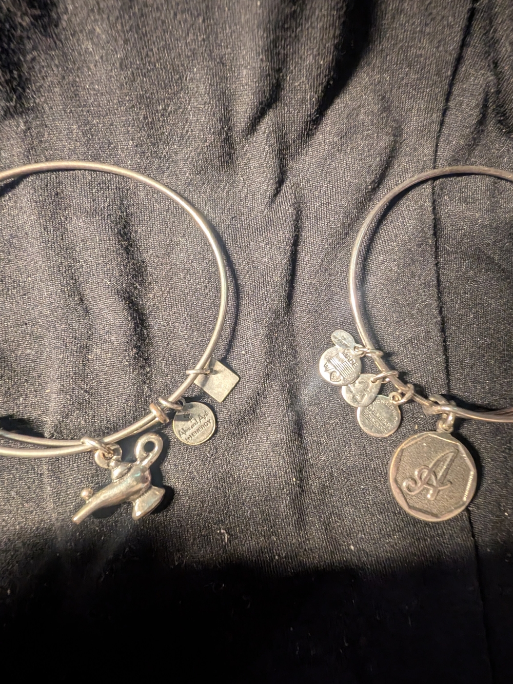 Alex And Ani Silver Tone Charm Bangle Bracelets with Disney  & "A" Charms